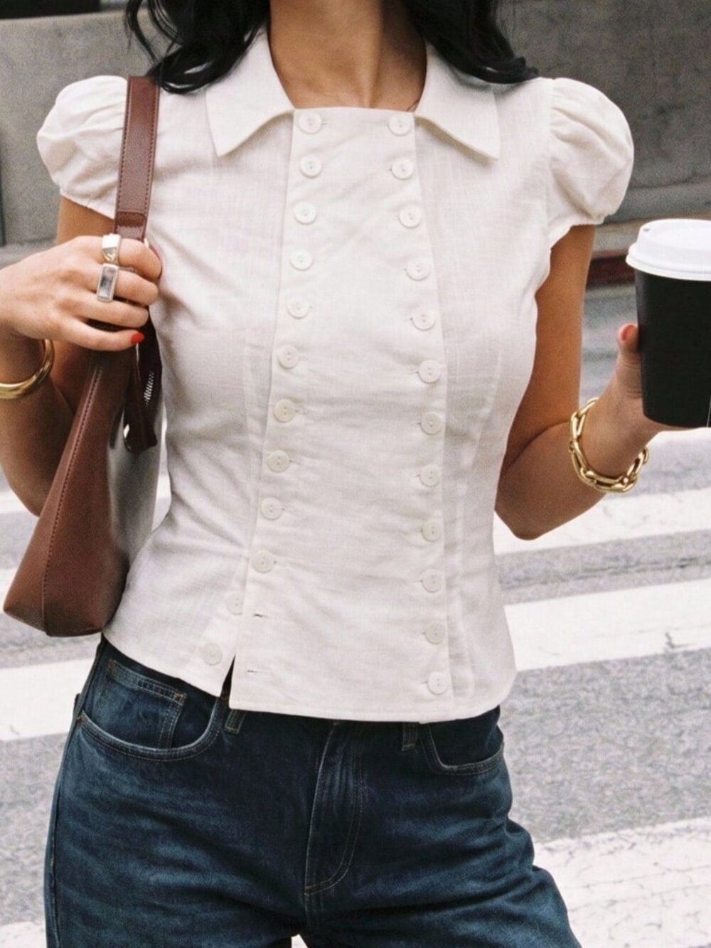 White Casual Women's Elegant Cotton Peplum Blouse